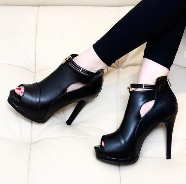 11cm New Women Pumps Spring Fall Office Shoes Breathable Hollow Out Square Heel Boots Woman Platform Heels Party Wedding Shoes