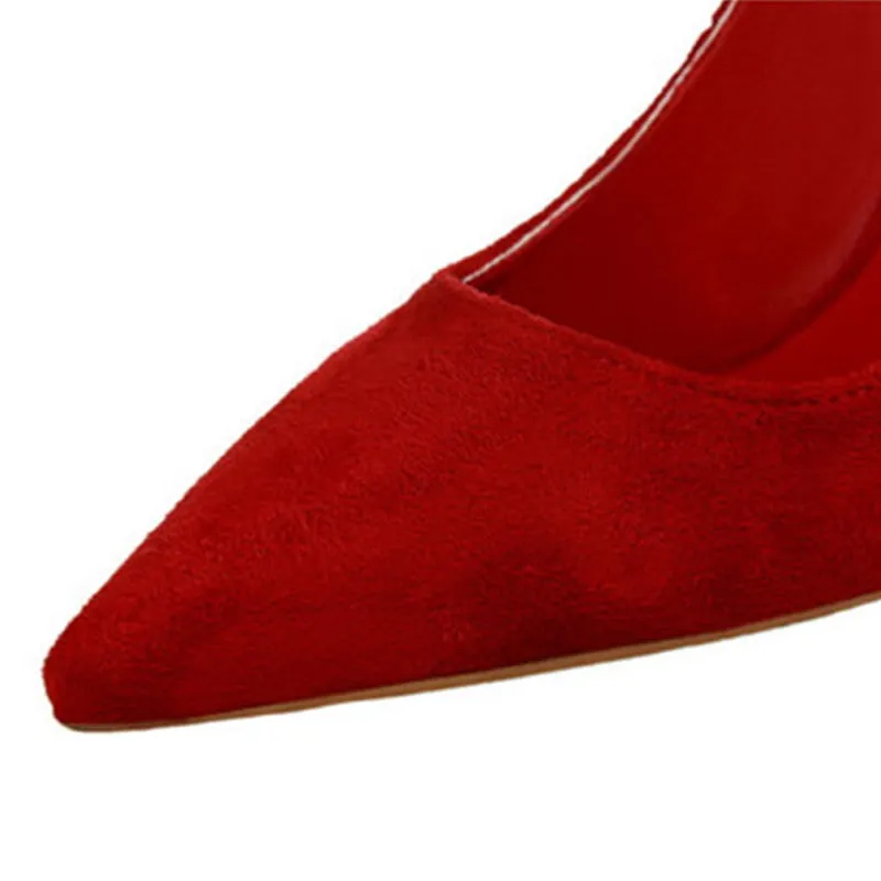 2018 New Arrival Korean Concise Pointed Toe Office Shoes Women's Fashion Solid Flock Shallow High Heels Shoes for Women 9 Colors