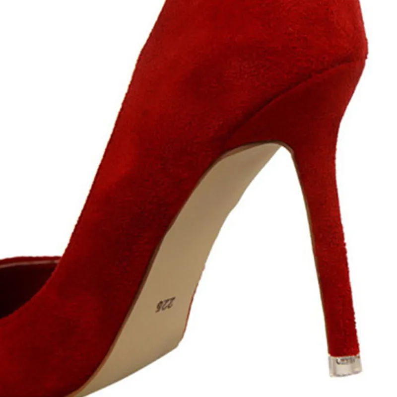 2018 New Arrival Korean Concise Pointed Toe Office Shoes Women's Fashion Solid Flock Shallow High Heels Shoes for Women 9 Colors