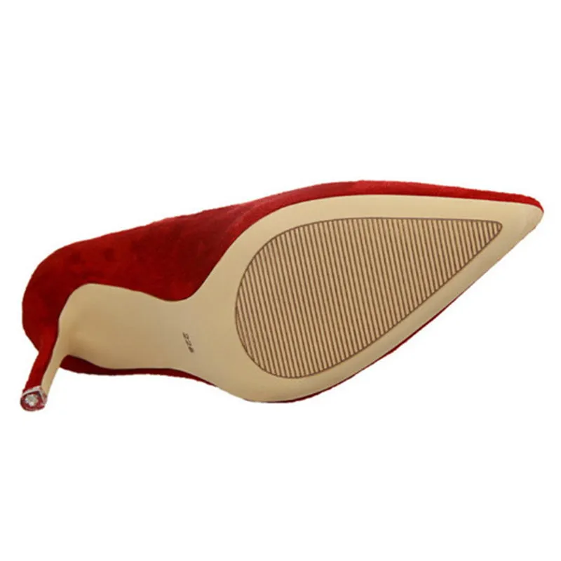 2018 New Arrival Korean Concise Pointed Toe Office Shoes Women's Fashion Solid Flock Shallow High Heels Shoes for Women 9 Colors