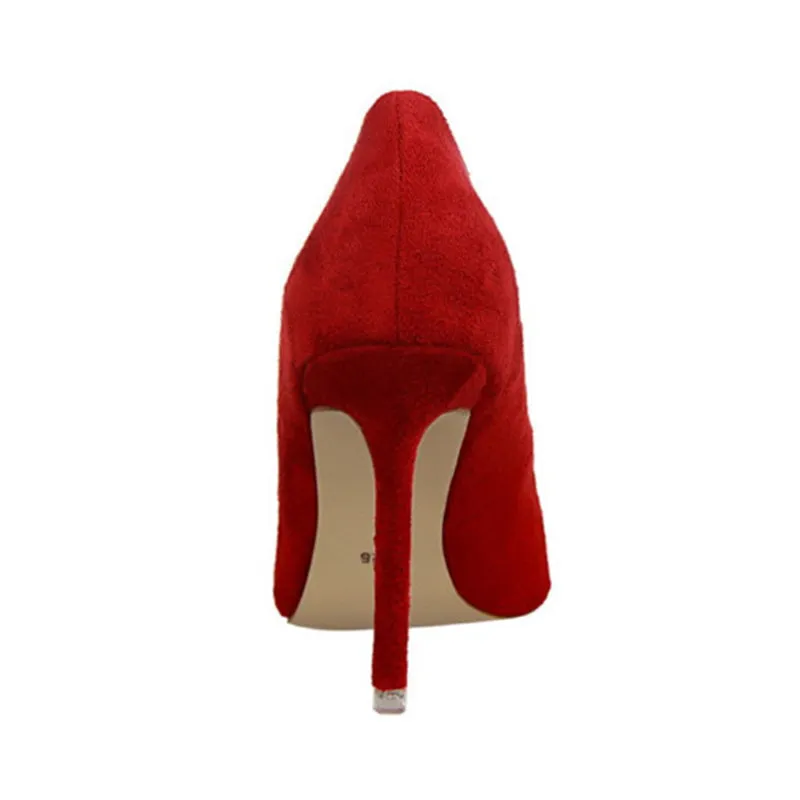 2018 New Arrival Korean Concise Pointed Toe Office Shoes Women's Fashion Solid Flock Shallow High Heels Shoes for Women 9 Colors