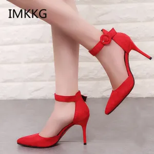 2018 New Arrival Korean Concise Pointed Toe Office Shoes Women's Fashion Solid Flock Shallow High Heels Shoes for Women V008