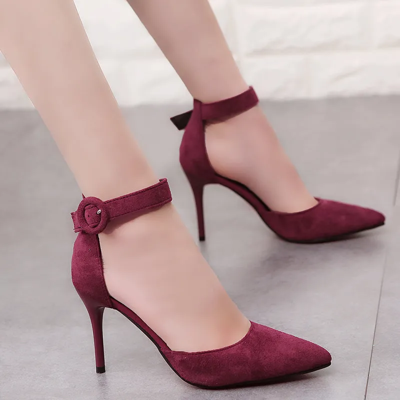 2018 New Arrival Korean Concise Pointed Toe Office Shoes Women's Fashion Solid Flock Shallow High Heels Shoes for Women V008