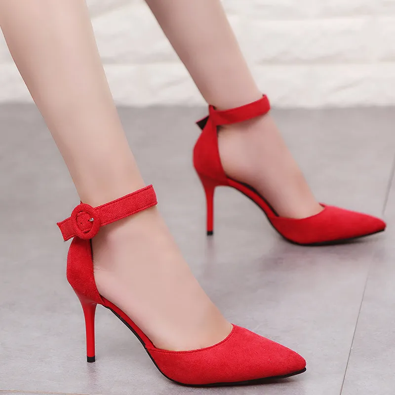 2018 New Arrival Korean Concise Pointed Toe Office Shoes Women's Fashion Solid Flock Shallow High Heels Shoes for Women V008