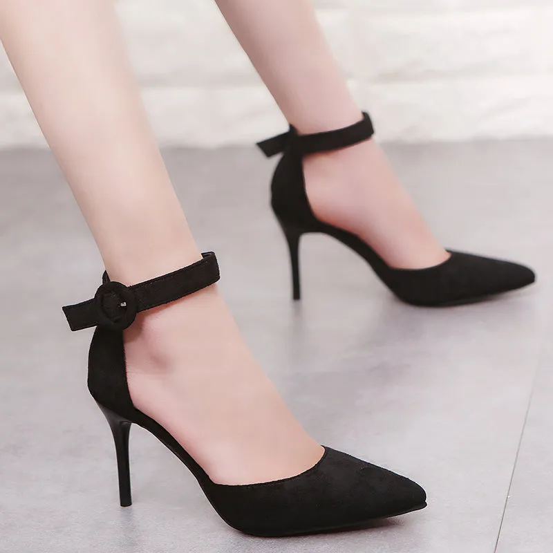 2018 New Arrival Korean Concise Pointed Toe Office Shoes Women's Fashion Solid Flock Shallow High Heels Shoes for Women V008