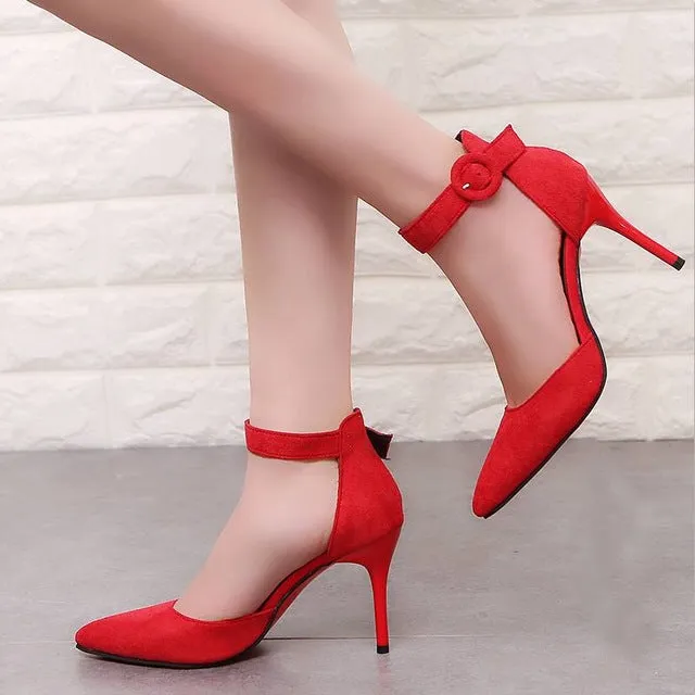 2018 New Arrival Korean Concise Pointed Toe Office Shoes Women's Fashion Solid Flock Shallow High Heels Shoes for Women V008