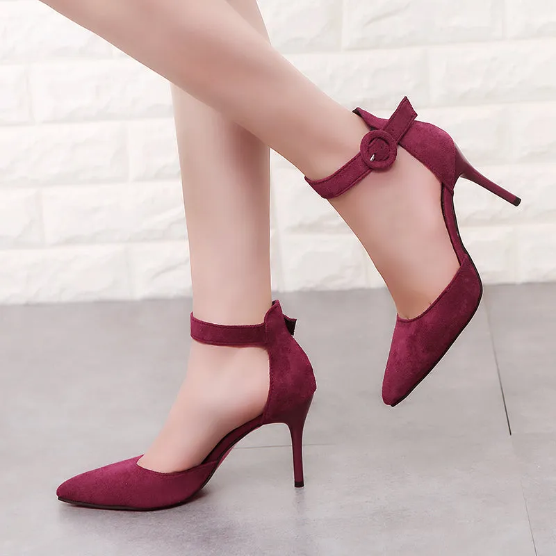 2018 New Arrival Korean Concise Pointed Toe Office Shoes Women's Fashion Solid Flock Shallow High Heels Shoes for Women V008