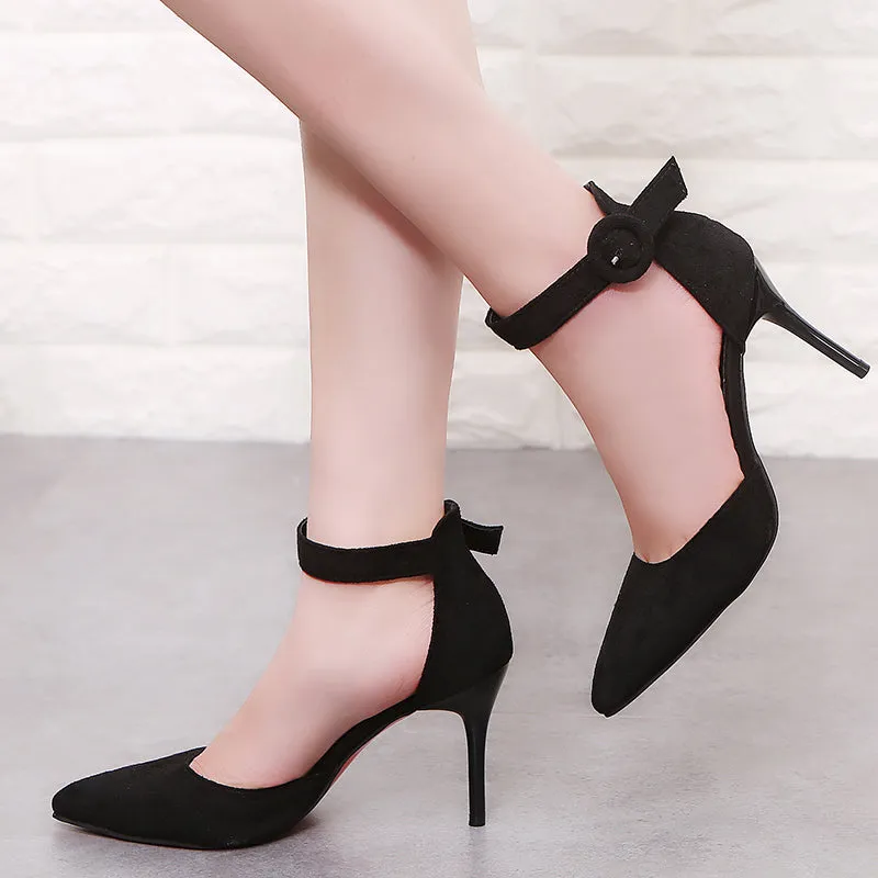 2018 New Arrival Korean Concise Pointed Toe Office Shoes Women's Fashion Solid Flock Shallow High Heels Shoes for Women V008