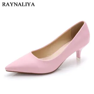 2020 New Women Med High Heels Ladies Pointed Toe Heeled Shoes Soft Leather Fashion Pumps For Woman Office Shoes Pink Red E0005