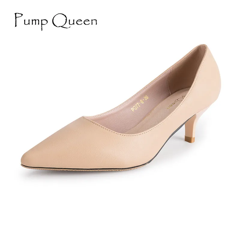 Basic Black Heels Women Pumps 2018 New Office Shoes for Woman Real Leather Insole Low Heel Blue Red Nude Color Size 41