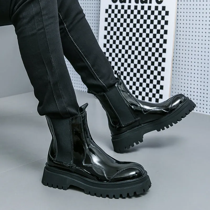 British Glossy Ankle Boots For Men