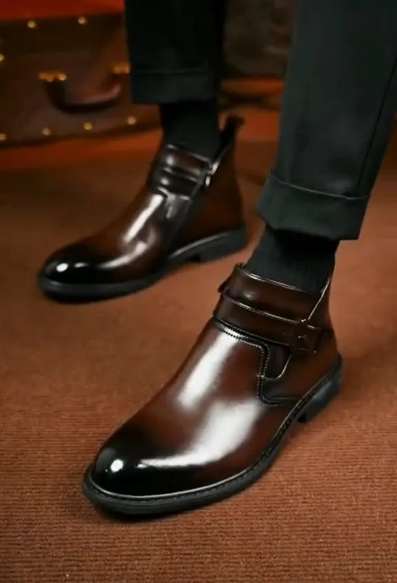 Brown Glossy Leather Boots