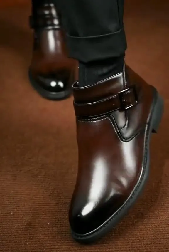 Brown Glossy Leather Boots