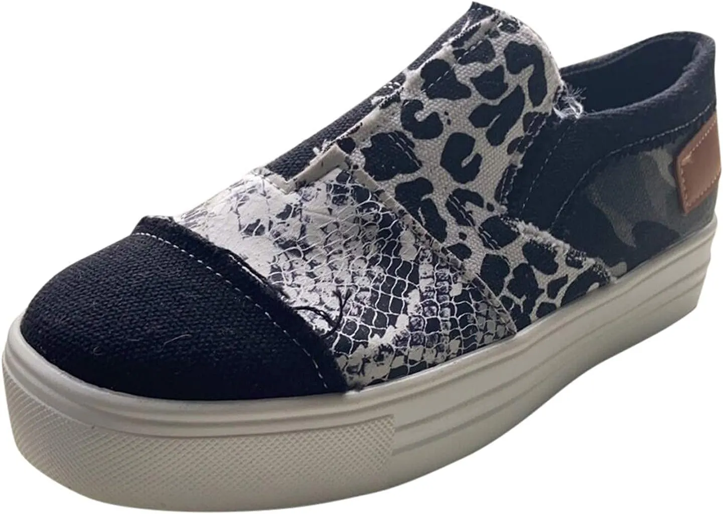 Canvas Walking Shoes for Women Wide Width Women's Slip on Shoes Non Slip Fashion Canvas Sneakers Low Top Casual Washed and Leopard Fashion Sneaker Driving Walking Work Going Out Sports Flat Footwear