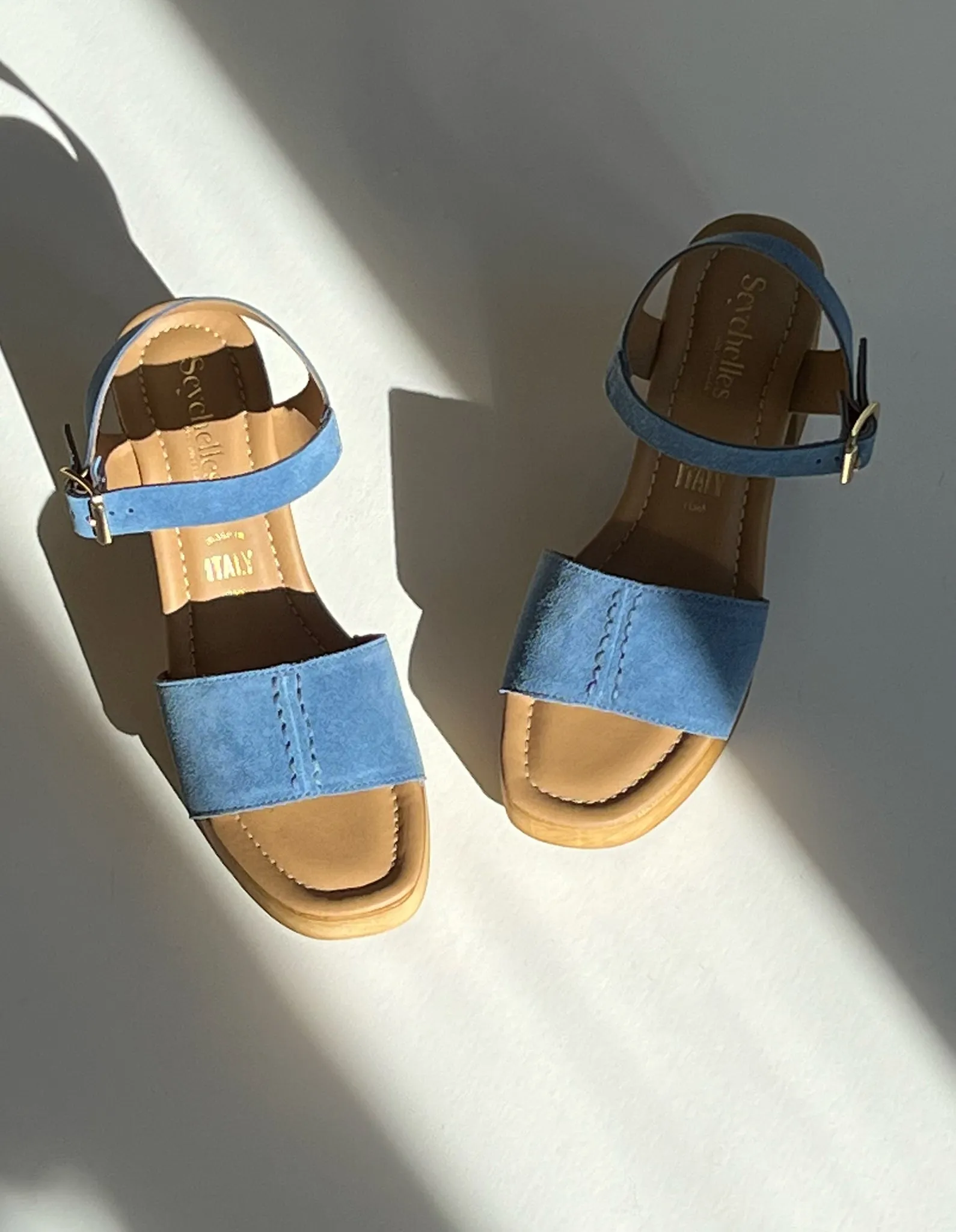 Cityscape Blue Platform Leather Sandal