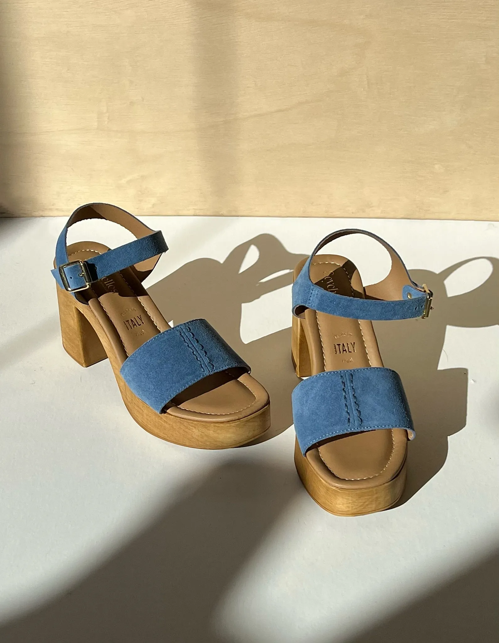 Cityscape Blue Platform Leather Sandal