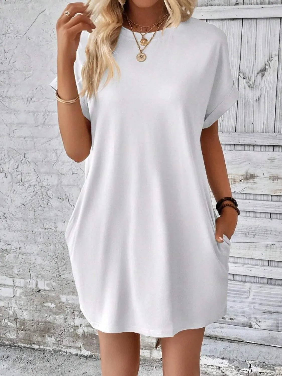 Comfy Free Crew Neck Short Sleeve T Shirt Dress