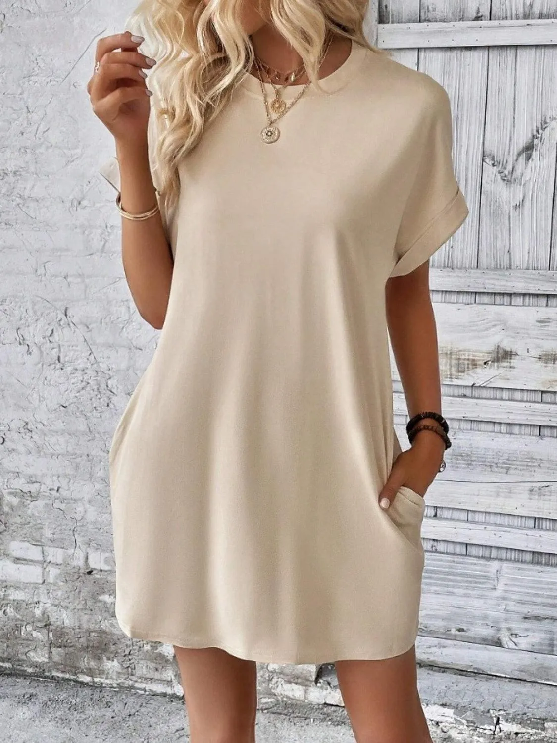 Comfy Free Crew Neck Short Sleeve T Shirt Dress