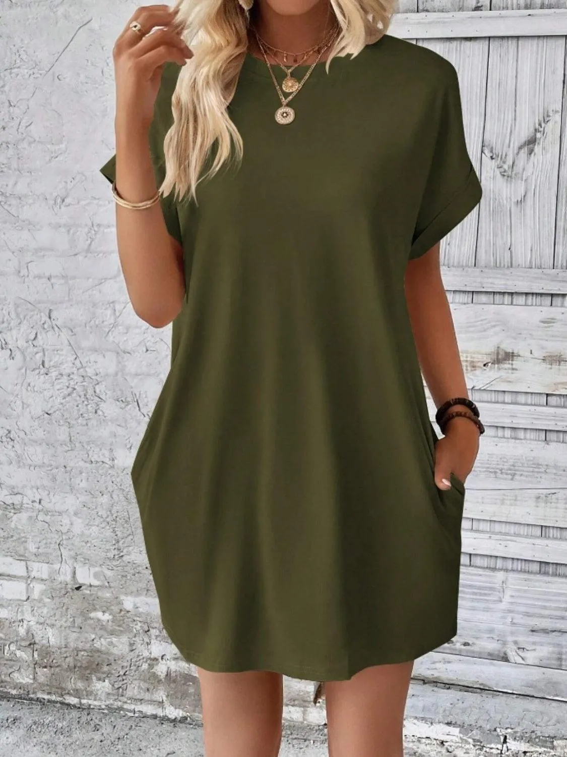 Comfy Free Crew Neck Short Sleeve T Shirt Dress