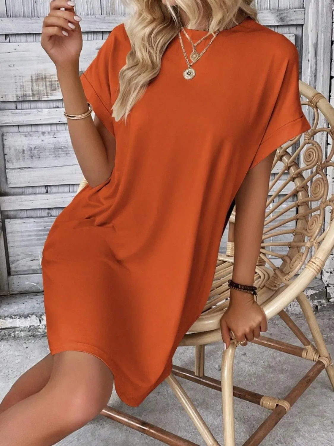 Comfy Free Crew Neck Short Sleeve T Shirt Dress