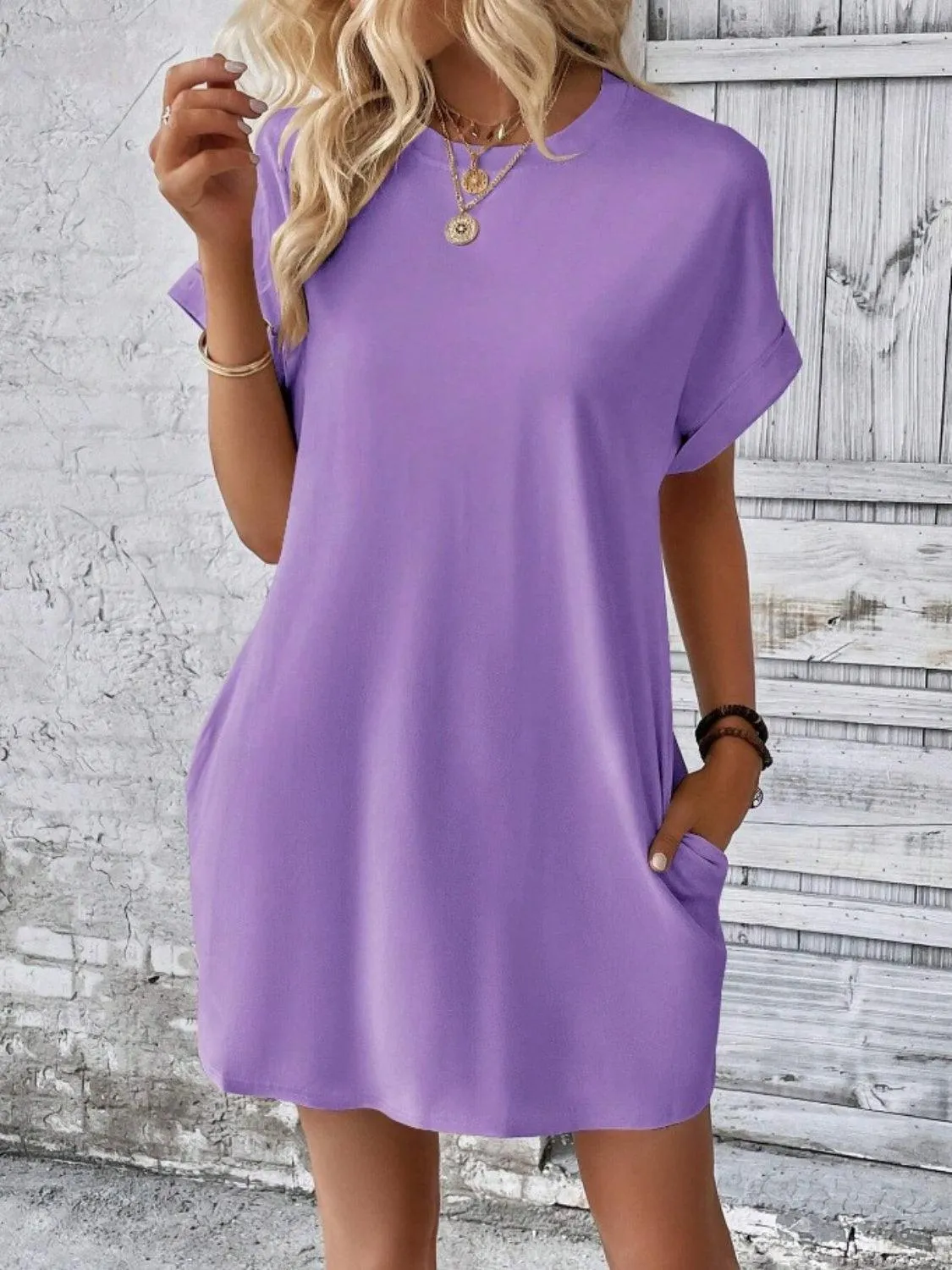 Comfy Free Crew Neck Short Sleeve T Shirt Dress
