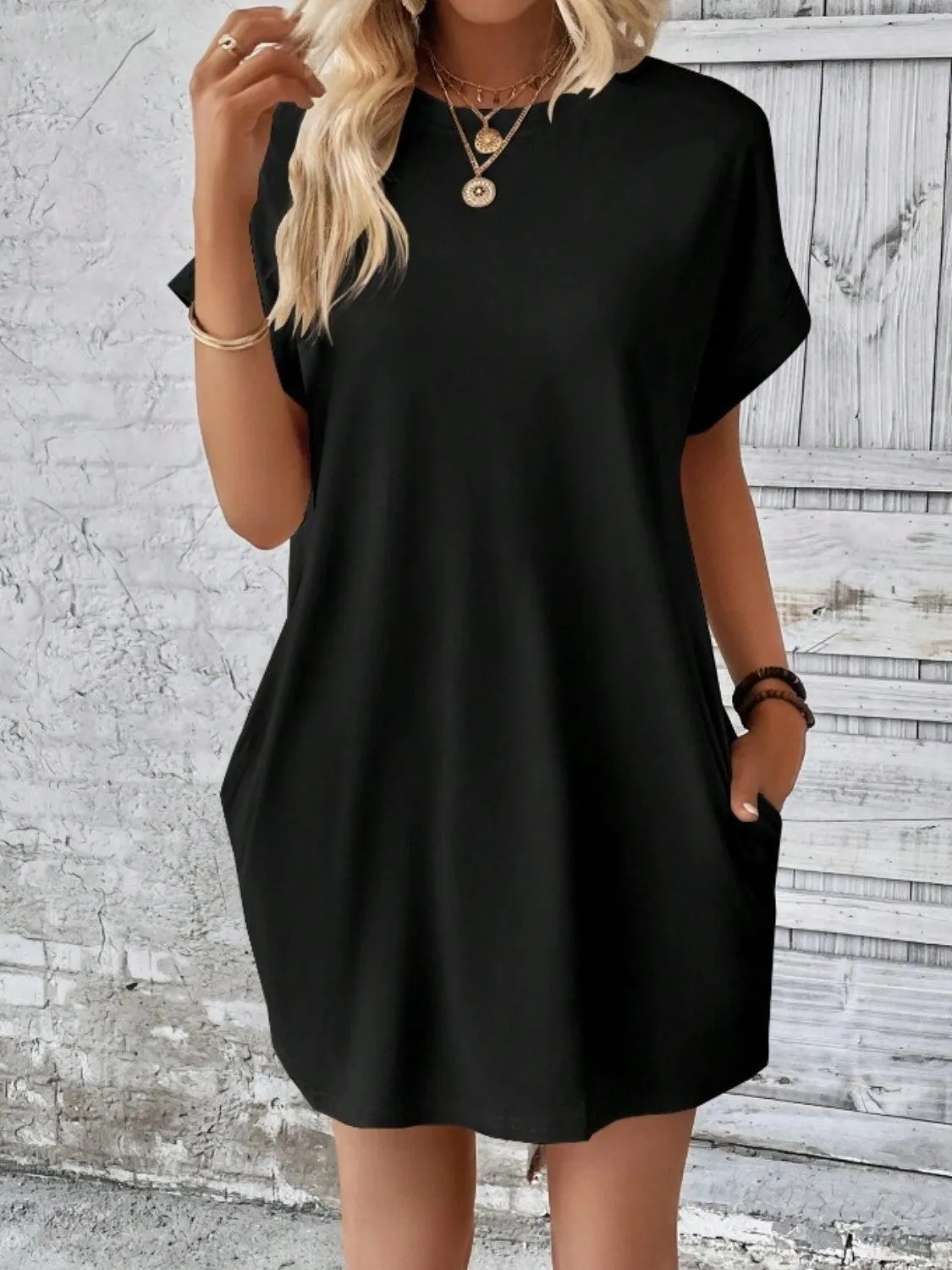 Comfy Free Crew Neck Short Sleeve T Shirt Dress