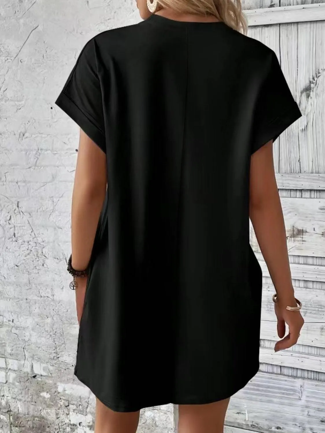 Comfy Free Crew Neck Short Sleeve T Shirt Dress