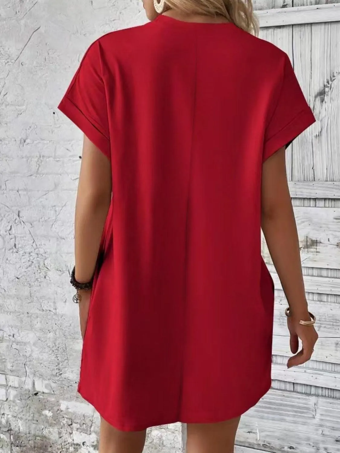 Comfy Free Crew Neck Short Sleeve T Shirt Dress