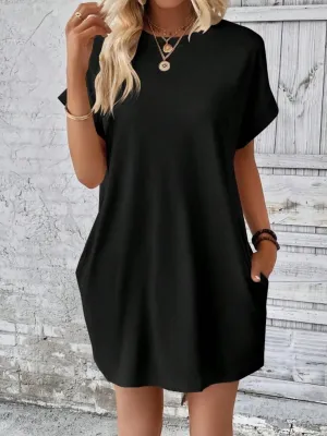 Comfy Free Crew Neck Short Sleeve T Shirt Dress