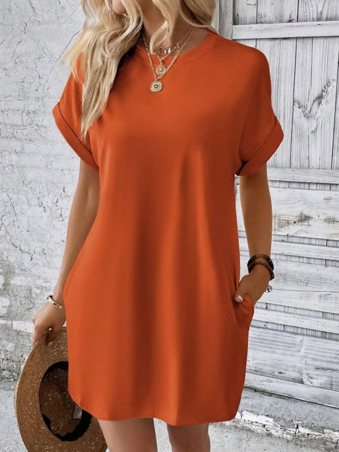 Comfy Free Crew Neck Short Sleeve T Shirt Dress