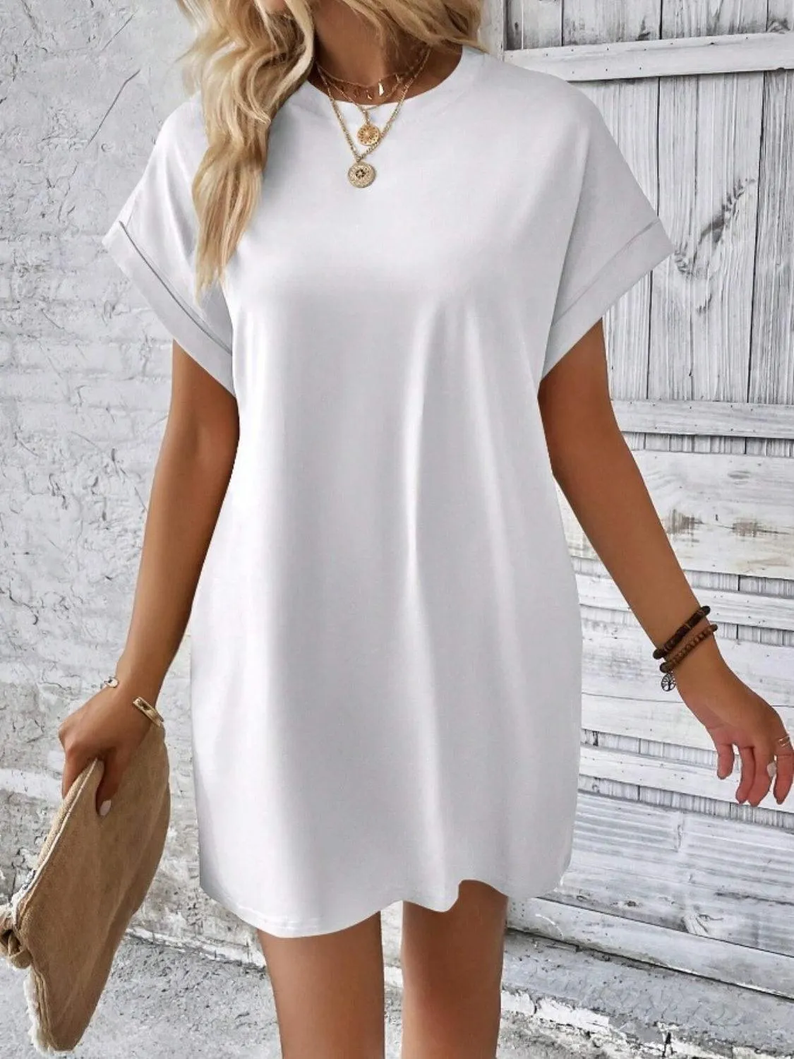 Comfy Free Crew Neck Short Sleeve T Shirt Dress
