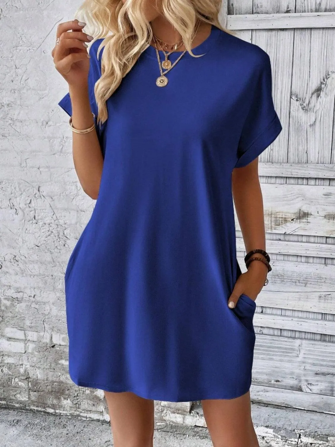 Comfy Free Crew Neck Short Sleeve T Shirt Dress