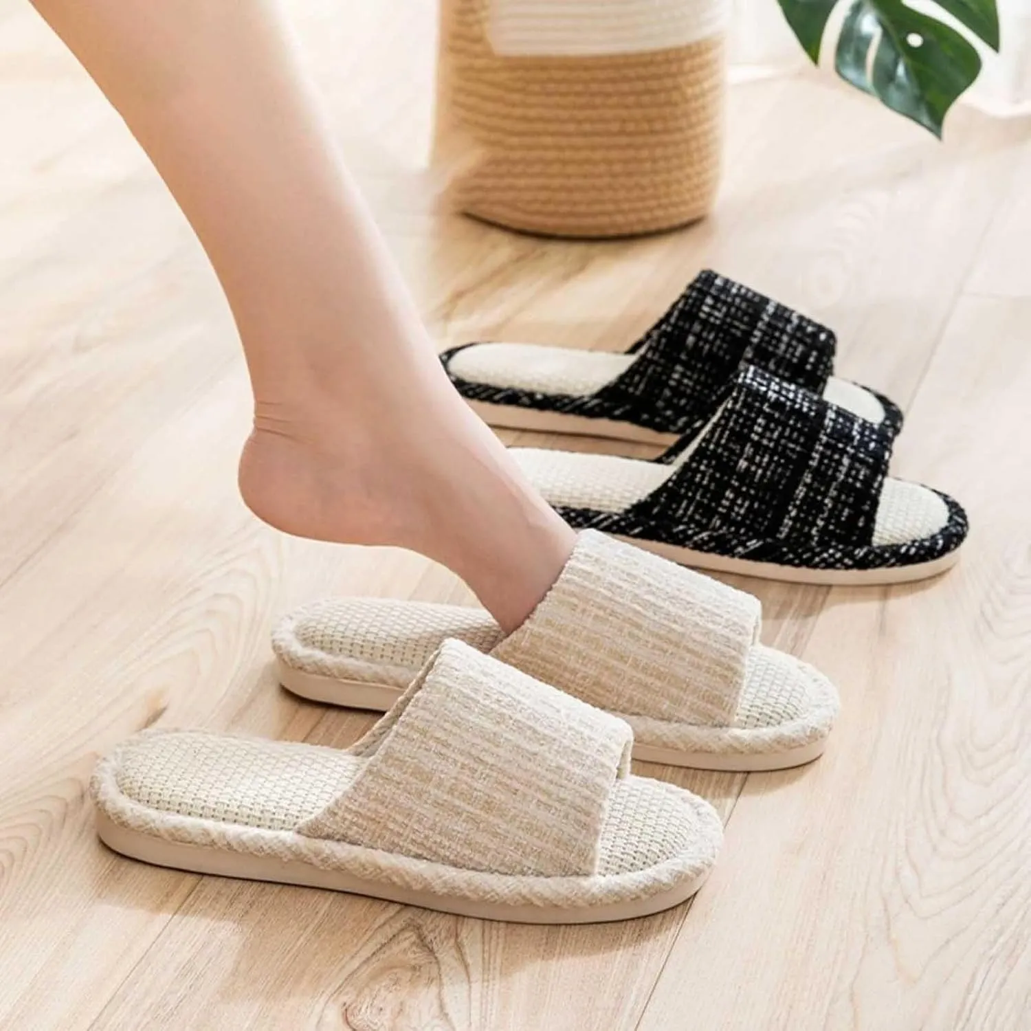 Couples Fashion Open Toe Cloth Mute Slippers Men's and Women's Linen Home Shoes Women Bed Slippers Size 11