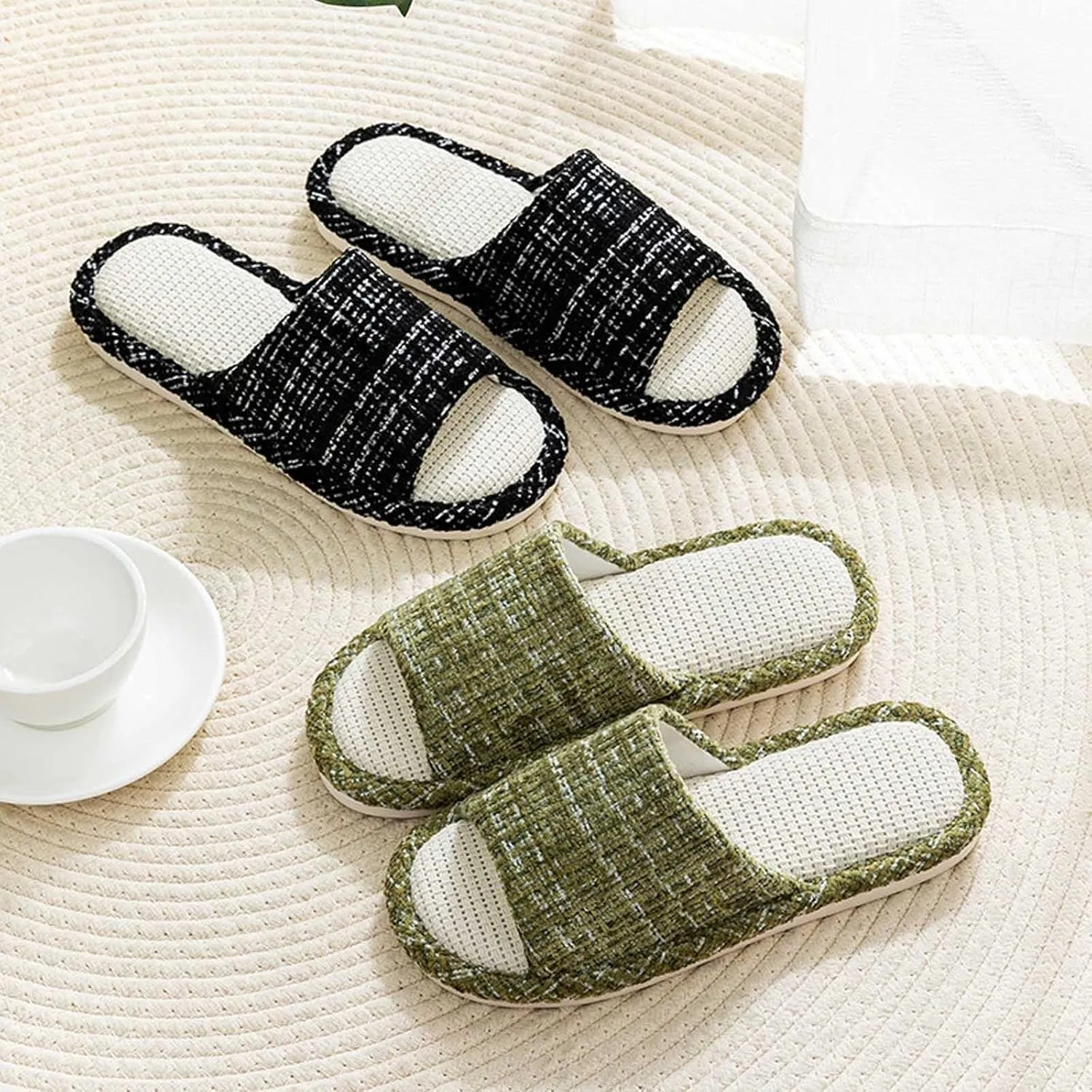 Couples Fashion Open Toe Cloth Mute Slippers Men's and Women's Linen Home Shoes Women Bed Slippers Size 11