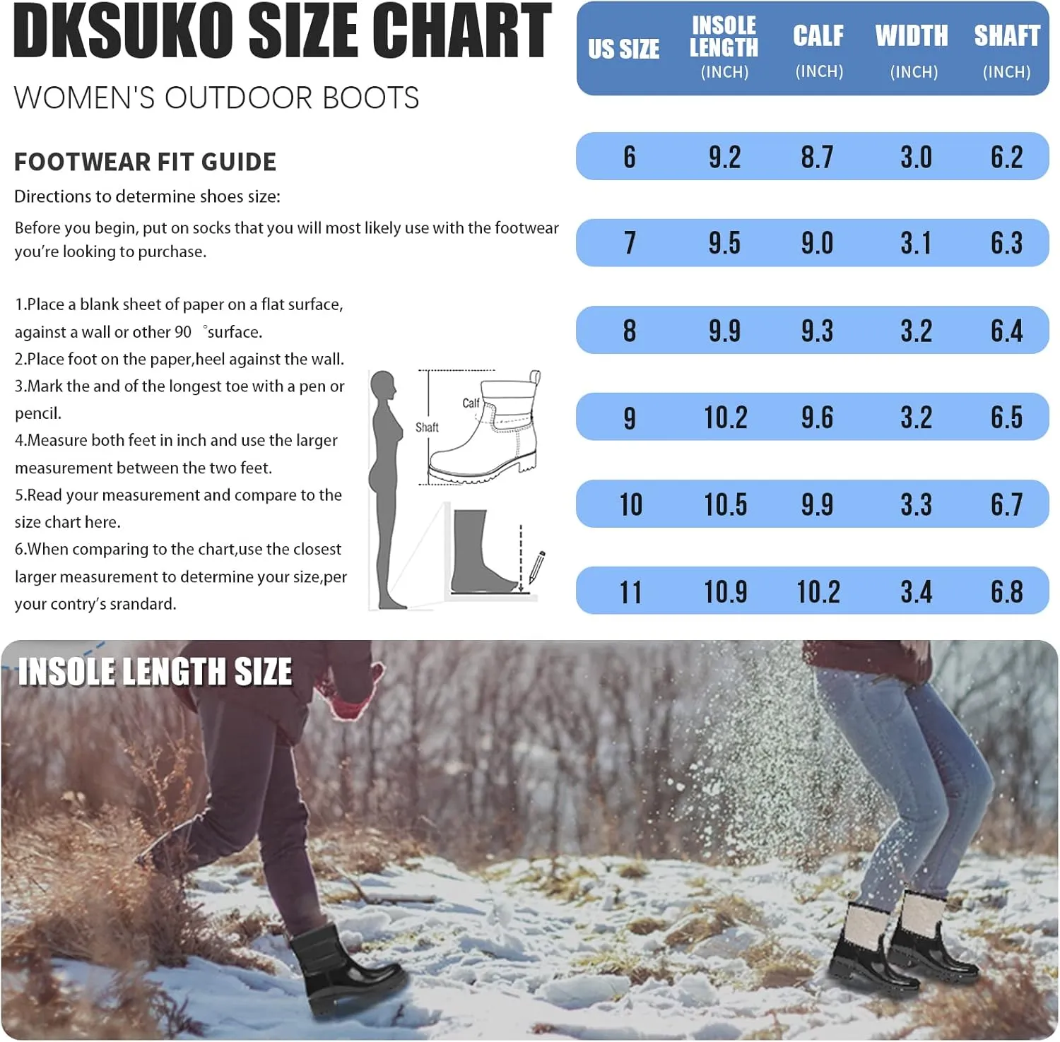 DKSUKO Women's Rain Boot Mid Calf Waterproof BootsComfort Women Ankle Boots Lightweight Snow Boots For Working In GardenLadies Outdoor Work Shoes