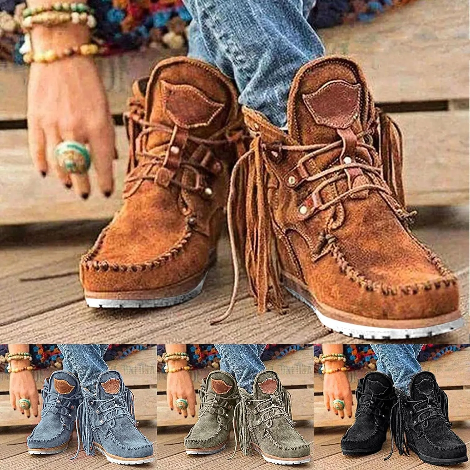 Gibobby Booties for Women Low Heel V-Cut Flat Ankle Boots Comfort Combat Boots Fall Winter Booties Shoes