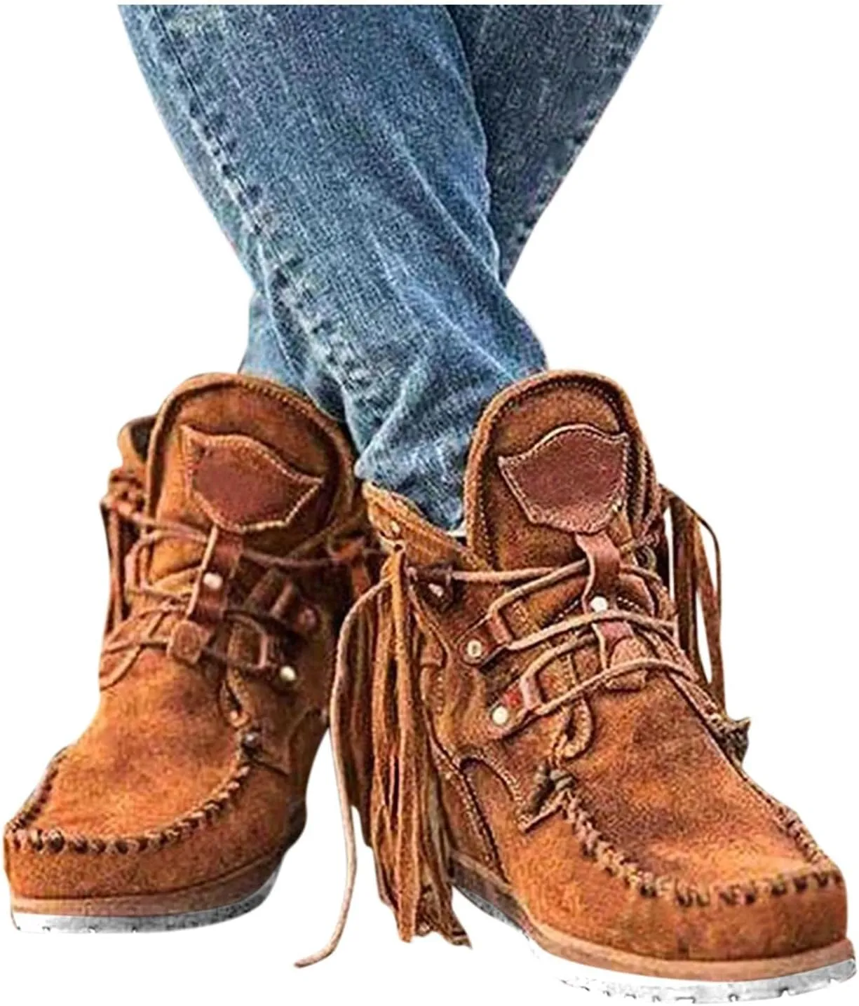 Gibobby Boots for Women Low Heel V-Cut Flat Ankle Boots Comfort Combat Boots Fall Winter Boots Shoes