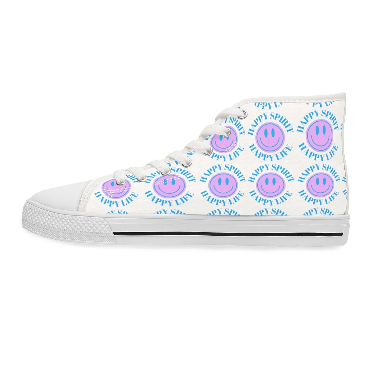 Happy Spirit Happy Life Purple Smile High Top Sneakers, Smile Canvas Shoes for Women, Vsco Girl Shoes, Tumblr Shoes, Lavender Smile Shoes