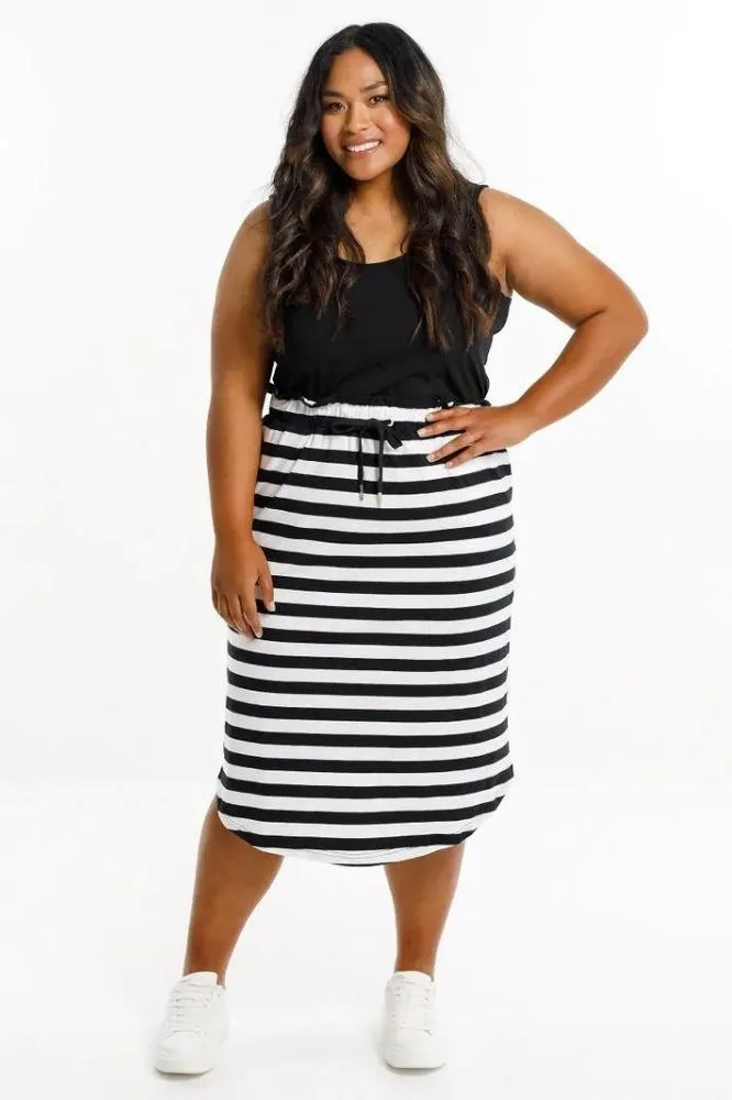 Homelee Midi Skirt Black White Stripes