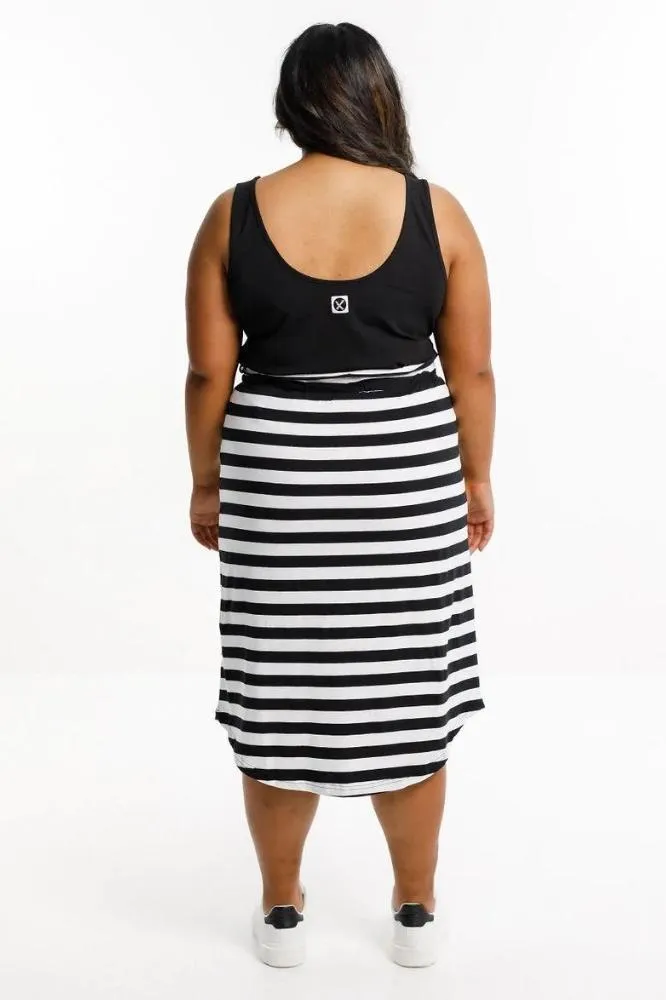 Homelee Midi Skirt Black White Stripes