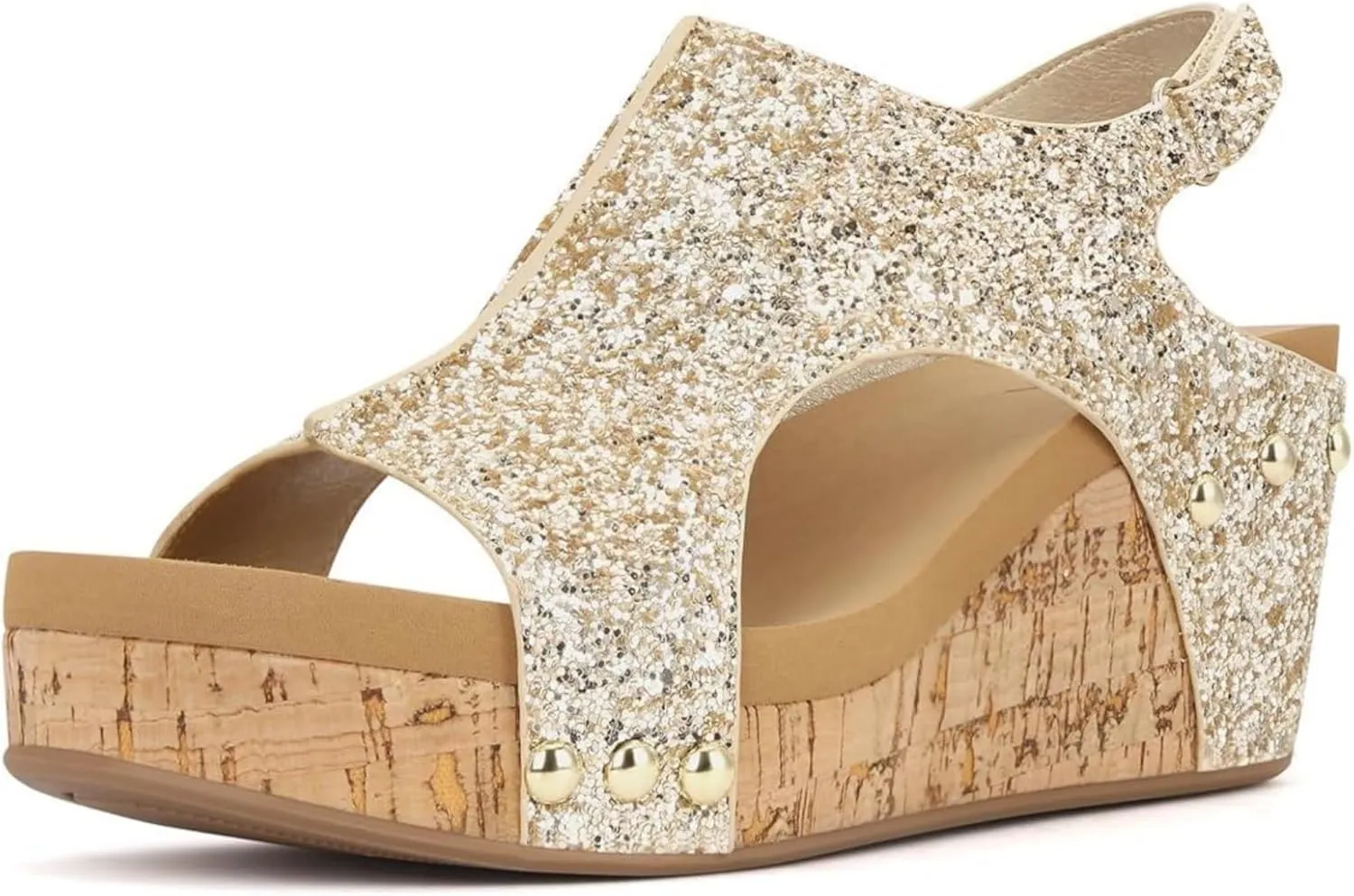 Ladmiple Sandals For Women 2024 Comfortable Wedge Platform Slip on Sandals Flatform Open Toe Sparkly Summer Dress Shoes