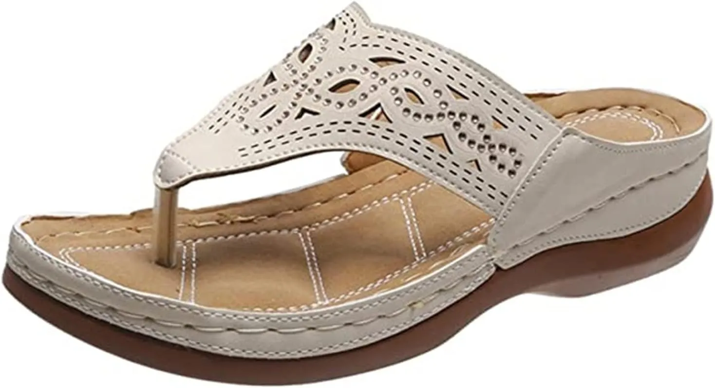 Ladmiple Sandals for Women Casual Summer Orthopedic Sandal with Arch Support Beach Travel Roman Open Toe Flip Flop Shoes
