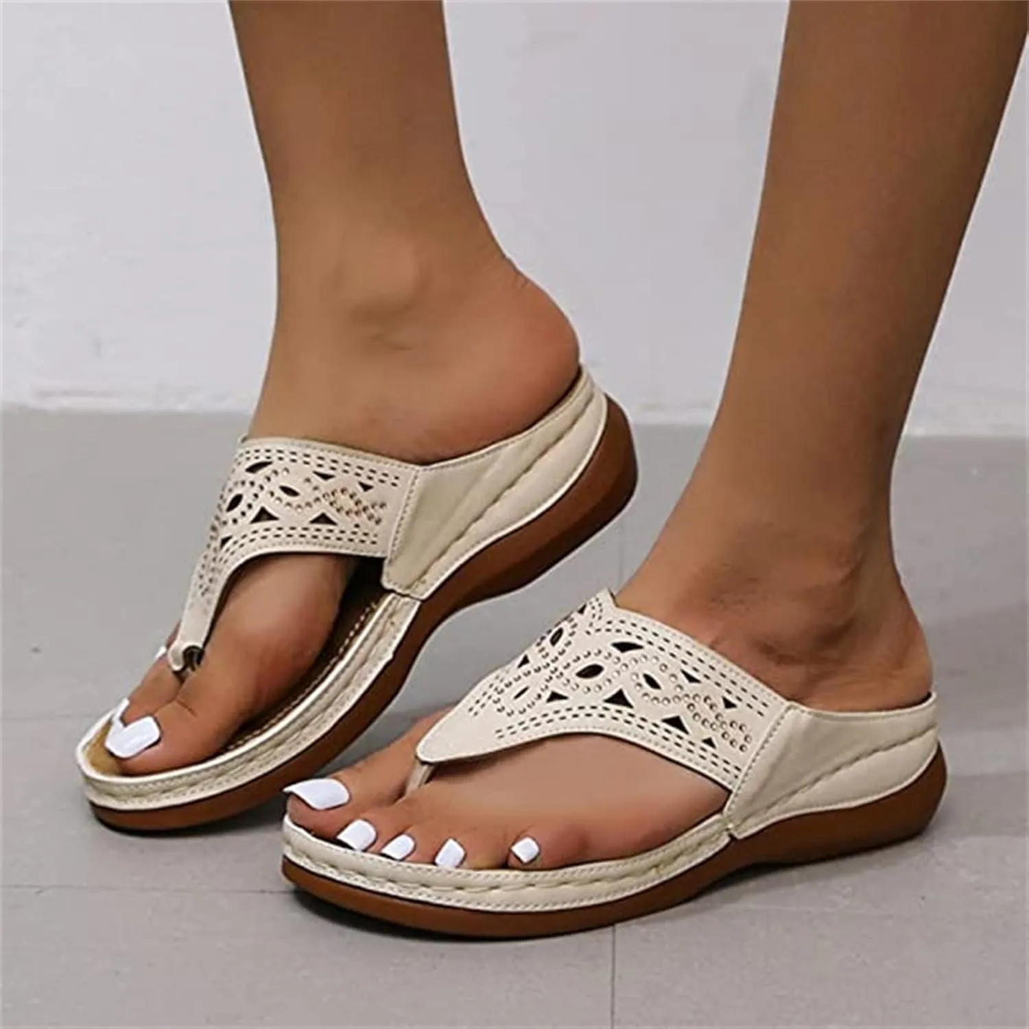 Ladmiple Sandals for Women Casual Summer Orthopedic Sandal with Arch Support Beach Travel Roman Open Toe Flip Flop Shoes