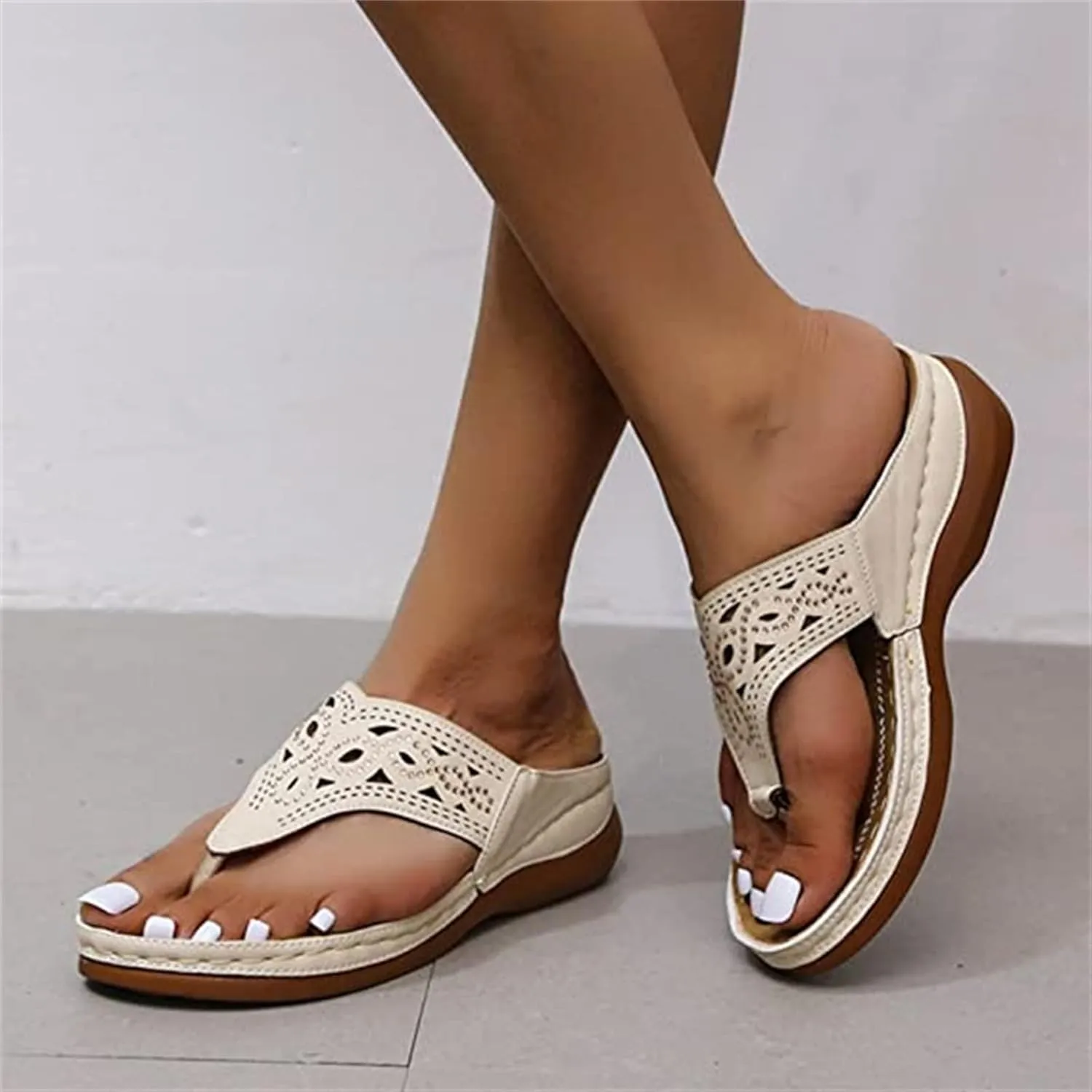 Ladmiple Sandals for Women Casual Summer Orthopedic Sandal with Arch Support Beach Travel Roman Open Toe Flip Flop Shoes