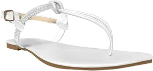 Ladmiple Sandals for Women Dressy,Women's Fashion 2023 Crystal Flip Flops Roman Casual Beach T-Strap Flat Sandal Shoes