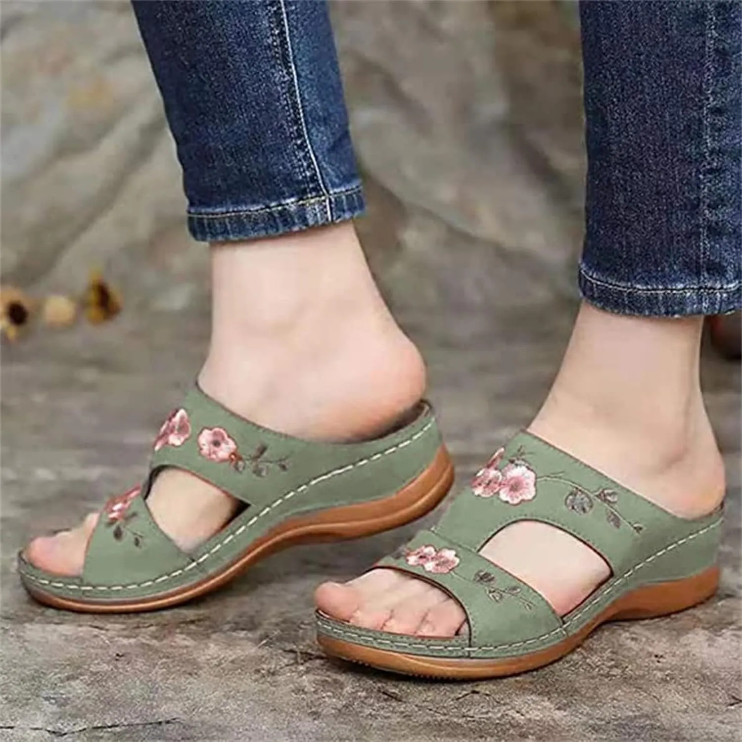 Ladmiple Sandals Women 2023 Fashion Floral Orthopedic Flip Flops with Arch Support Slippers Roman Casual Open Toe Shoes