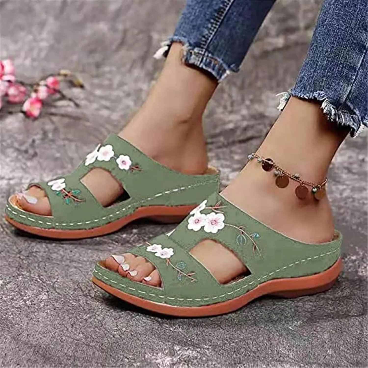 Ladmiple Sandals Women 2023 Fashion Floral Orthopedic Flip Flops with Arch Support Slippers Roman Casual Open Toe Shoes