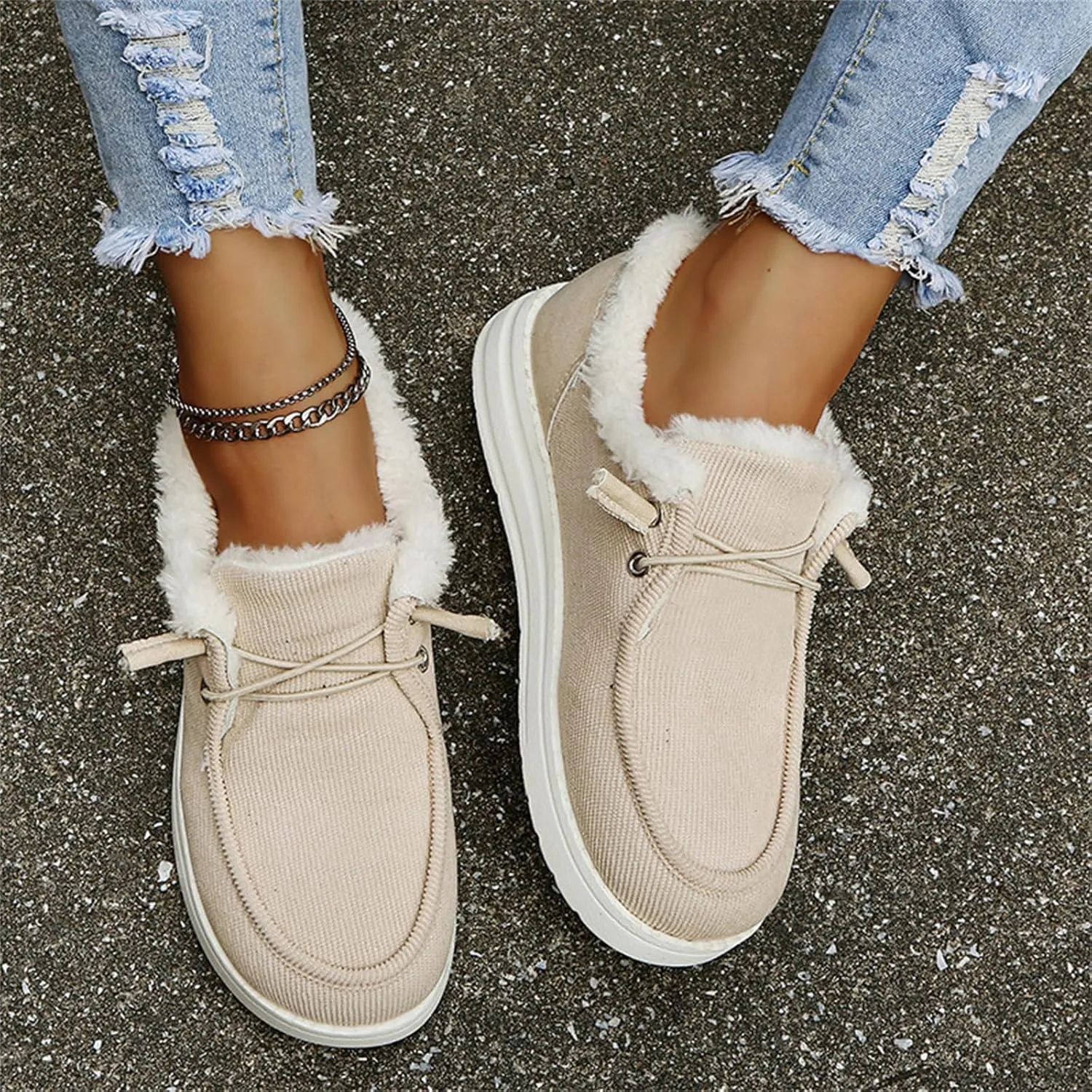Lausiuoe Cute Winter Boots For Women Fashion Snow Boots Warm Casual Trendy Comfortable Slip On Fur Lined Fuzzy Loafers Shoes