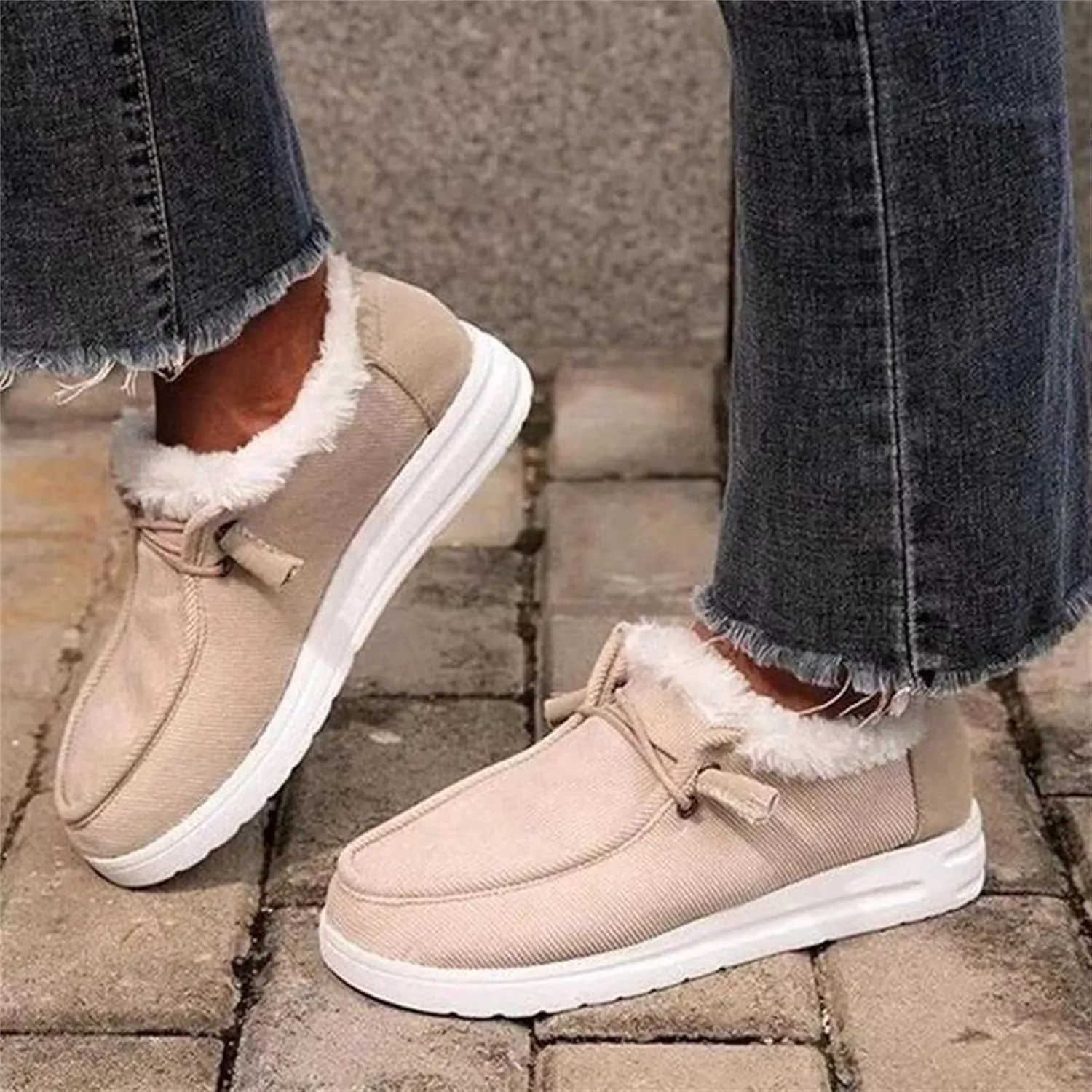 Lausiuoe Cute Winter Boots For Women Fashion Snow Boots Warm Casual Trendy Comfortable Slip On Fur Lined Fuzzy Loafers Shoes