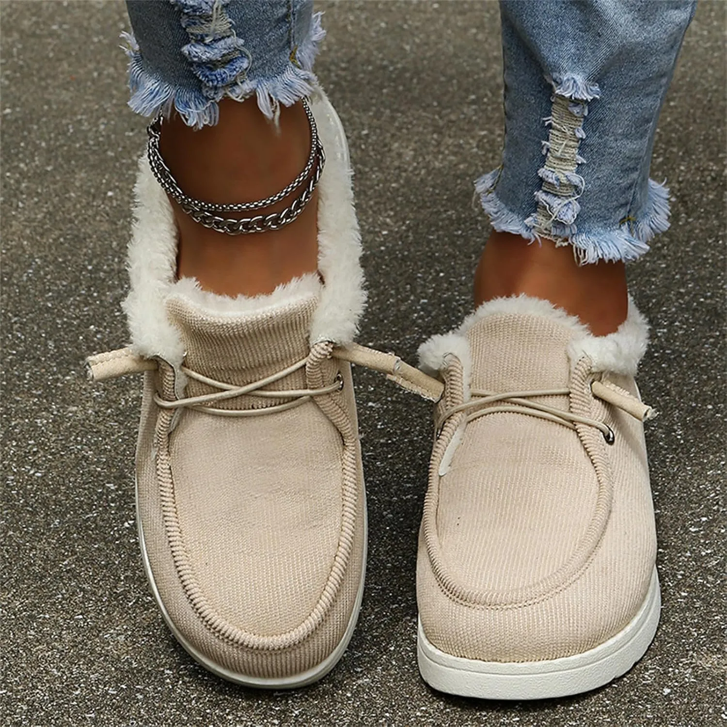 Lausiuoe Cute Winter Boots For Women Fashion Snow Boots Warm Casual Trendy Comfortable Slip On Fur Lined Fuzzy Loafers Shoes